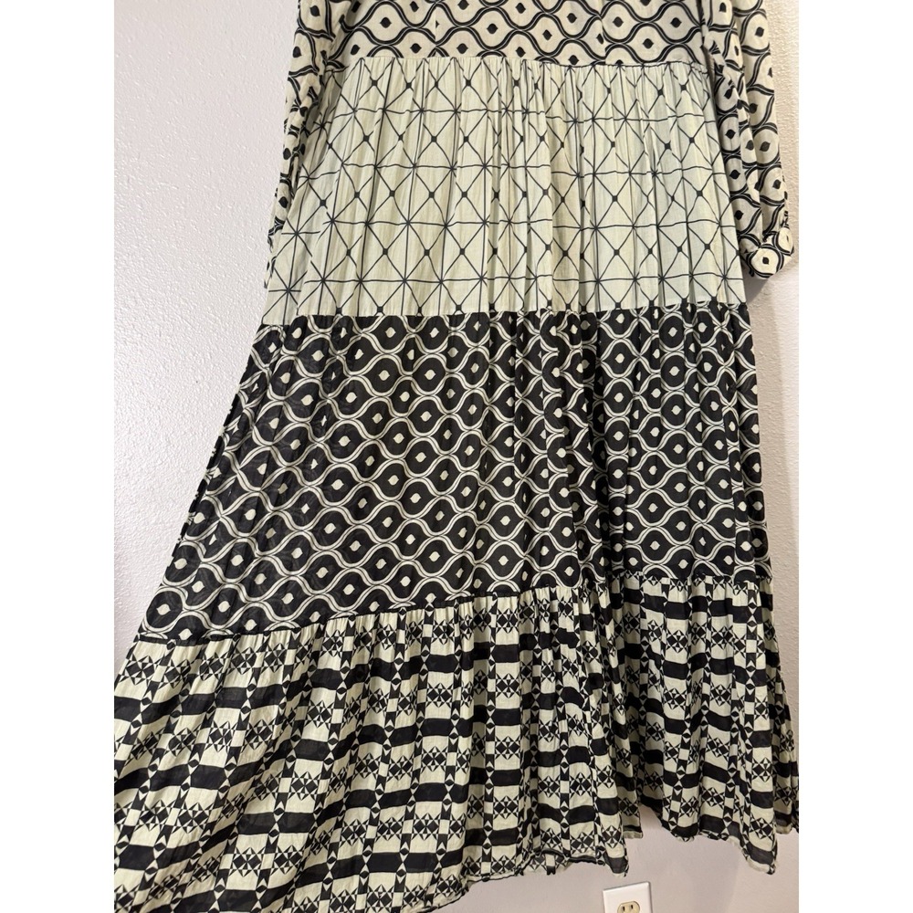 0039 Italy Milly Long Dress 100% Cotton Tiered Mixed Print Maxi Lagenlook Medium - Picture 2 of 14